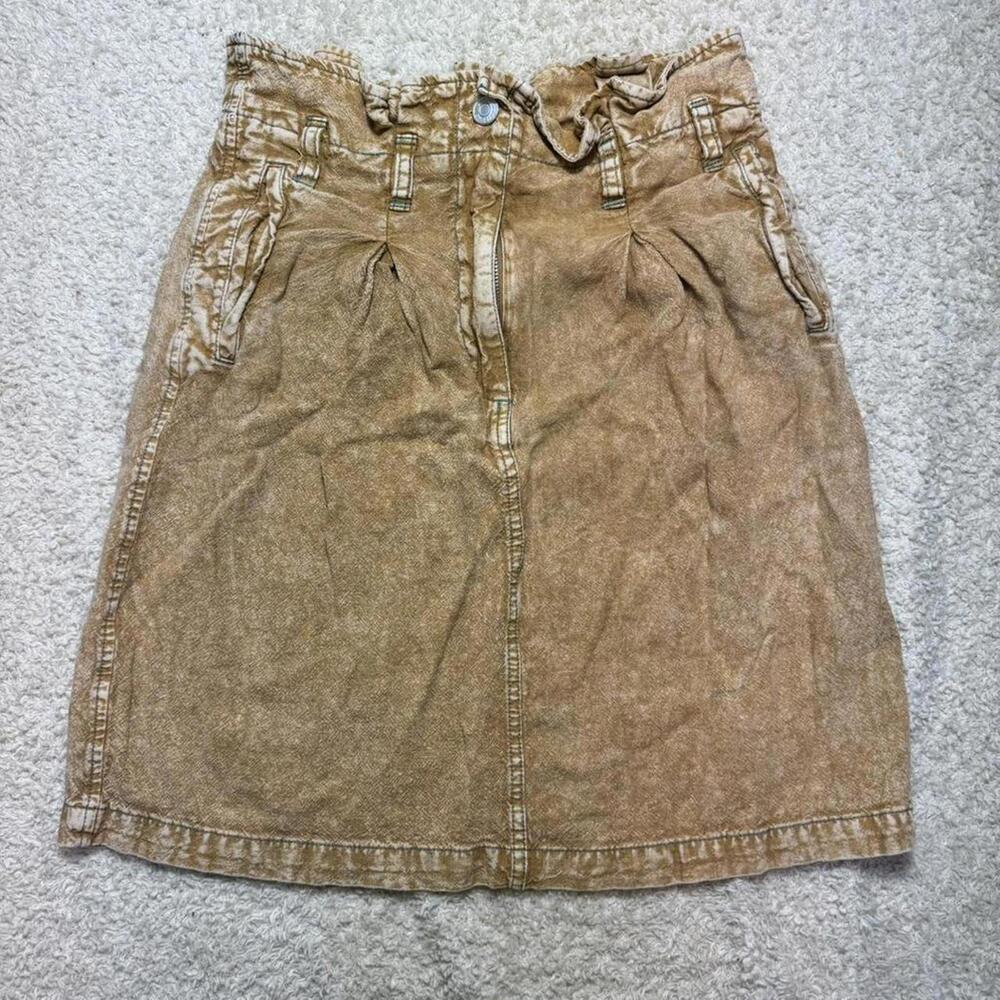 Anthropologie‎ Pilcro Linen Paperbag Waist Mini Skirt in Rhoda Tan size 4